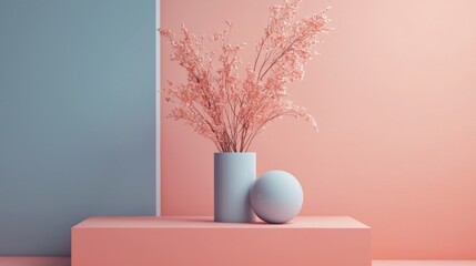 Wall Mural - Minimalist pastel still life with vase and ball