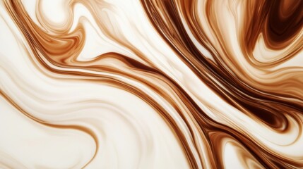 Poster - Swirling coffee blending into rich milk creates an artistic abstract pattern during a cozy morning at home. Generative AI