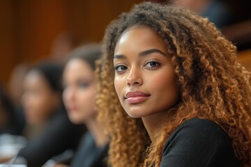 Poster - A young woman with curly hair looks directly at the camera with a serious expression.