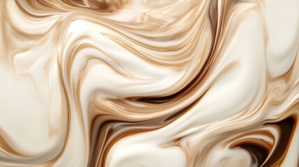 Aufkleber - Swirls of coffee blend gracefully with milk in a dynamic dance of colors and textures, creating an abstract visual masterpiece. Generative AI