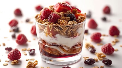 Wall Mural - Delicious Granola Parfait with Raspberries and Strawberries