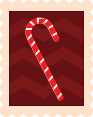 Poster - Red and white candy cane postage stamp celebrating christmas holidays