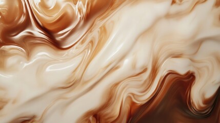 Canvas Print - Swirling patterns of coffee blending with milk create dynamic, abstract art in a warm, inviting setting. Generative AI