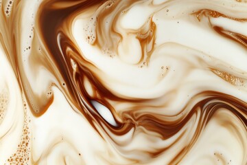 Wall Mural - A mesmerizing blend of swirling coffee and milk creating abstract patterns in a creamy, rich mixture. Generative AI