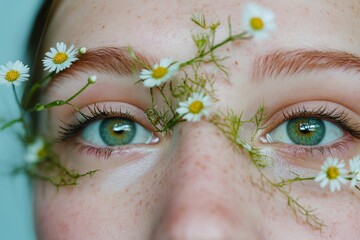 Spring make up style with 'garden' eyebrows and flowers