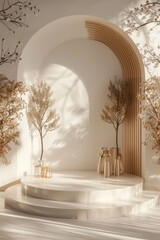 Poster - Elegant minimalism in a serene indoor space with soft natural light illuminating warm-toned decor and gentle shadows. Generative AI
