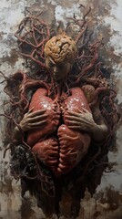 Wall Mural - Surreal Sculpture of Human Anatomy and Roots: Exploring Life and Death