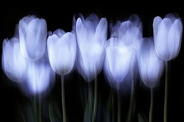 An illustration of a set of fresh flower tulips isolated on a black background with clipping paths