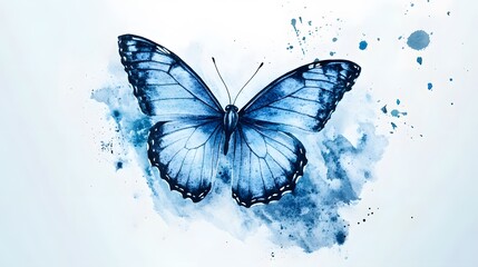 Wall Mural - Watercolor Blue Butterfly
