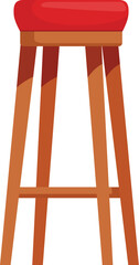 Poster - Simple illustration of a tall bar stool with a red padded seat and four wooden legs on a white background