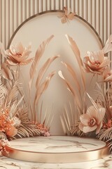 Poster - Elegant floral backdrop with soft hues and delicate details for a serene ambiance in a modern interior space. Generative AI