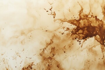 Leinwandbilder - Splotches and splashes of brown coffee create a unique abstract artwork, showcasing a fluid blend of shapes and colors on a light background