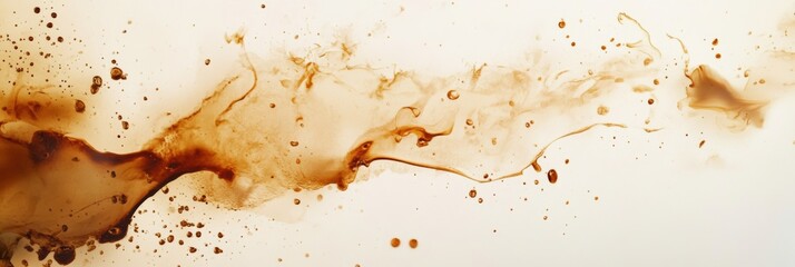 Leinwandbilder - Abstract artwork featuring dynamic coffee stains and splashes on a light background, creating fluid movement and exciting patterns. Generative AI