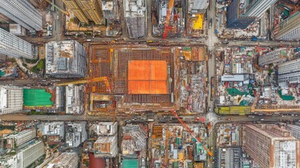 Wall Mural - Aerial View of Bustling Hong Kong City Skyline