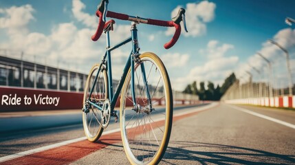 Vintage bicycle with red handlebars on a sunny racing track, emphasizing endurance and speed in sport