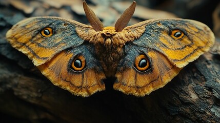 Poster - Close Up of a Moth with Striking Orange Eyes