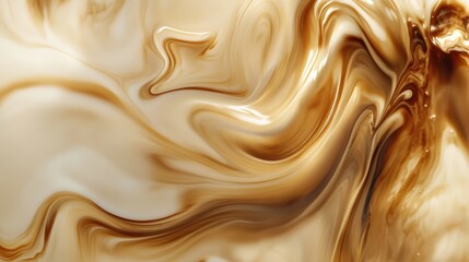 Poster - A beautiful swirl of coffee mixing seamlessly with creamy milk creates a captivating abstract pattern in a warm setting. Generative AI