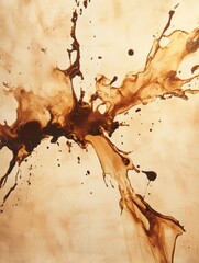 Poster - Artistic abstract background featuring creative coffee stains and splashes, evoking dynamic motion and uniqueness in design. Generative AI