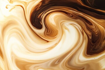 Fototapete - Swirling coffee and milk blend in a rich abstract formation showcasing fluid dynamics and texture in warm tones. Generative AI