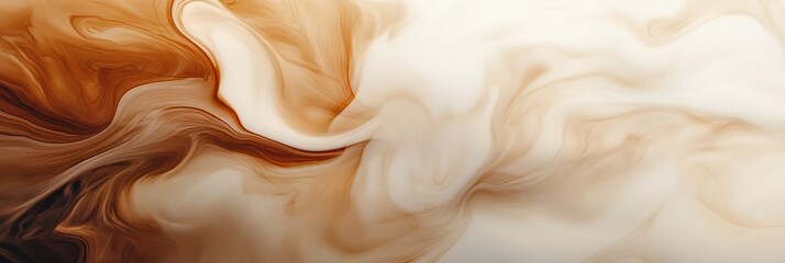Aufkleber - Swirling coffee mixes gracefully with milk, creating a captivating abstract design in a warm, inviting setting. Generative AI