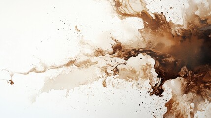 Leinwandbilder - Abstract artistic backdrop created from spilled coffee stains and splashes on a white canvas highlighting dynamic movement and texture. Generative AI