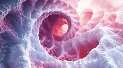 Wall Mural - A spiral of pink and white snow with a red dot in the middle