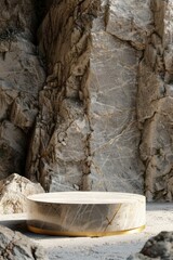 Poster - a serene marble platform nestled among rugged cliffs in an enchanting natural rock formation under s