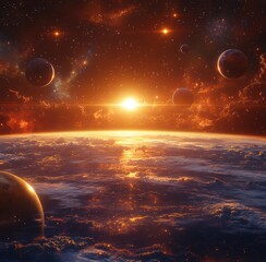 a vibrant depiction of the solar system showcasing planets, the sun, and distant stars in stunning 8
