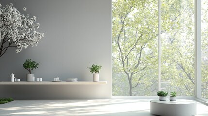 Wall Mural - Minimalist Interior with Large Window and Greenery