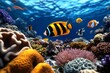 © Thanyarat - 3D underwater coral reef, with vibrant fish swimming among highly detailed, digitally rendered corals in a pristine virtual ocean