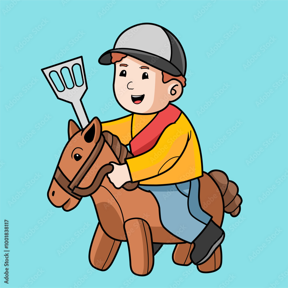 cartoon illustration of riding a horse. Suitable for logos, icons ...