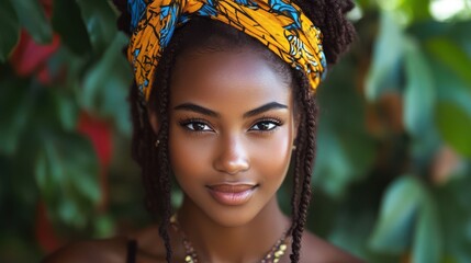 Wall Mural - Beautiful African Woman with Headscarf and Braids