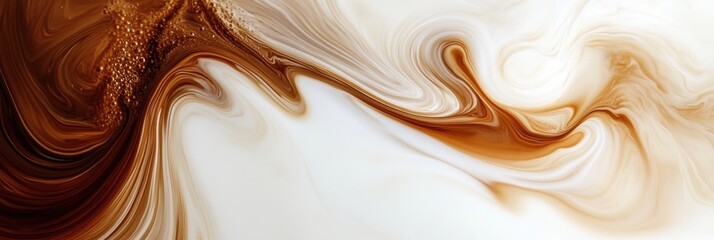 Poster - Swirling coffee blends seamlessly with milk, creating a mesmerizing pattern in a warm and inviting atmosphere. Generative AI