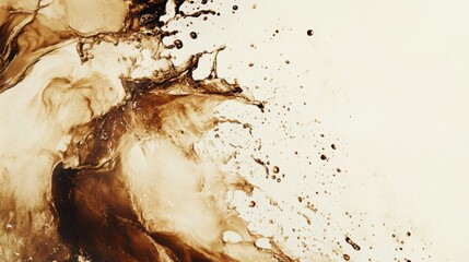 Sticker - An abstract artistic background showcasing dynamic coffee stains and splashes on a creamy canvas. Generative AI