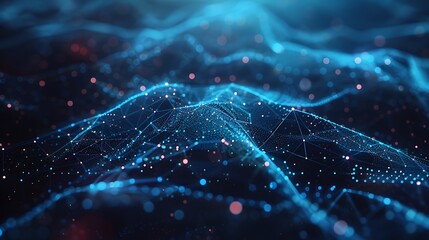 Poster - Abstract Futuristic Network of Glowing Blue Particles and Sleek Lines