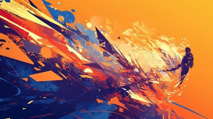 Wall Mural - Abstract Art with Orange, Yellow, and Blue Hues