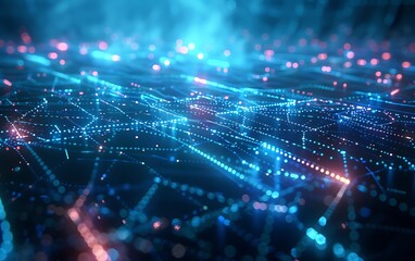 Poster - Digital Concept Art of Futuristic Network Matrix with Glowing Blue Nodes