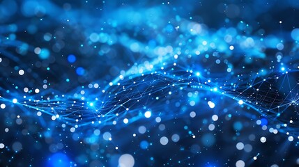 Poster - Network Technology Background with Glowing Blue Particle Clusters and Web Lines