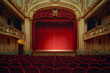 © Aleena - Theater with red velvet seats and stage curtain, interior of old theater, classic cinema or play performance background