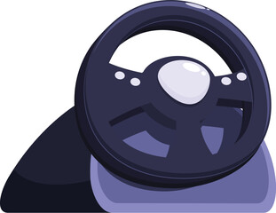 Poster - Black gaming steering wheel standing on a table, for playing racing games on a computer