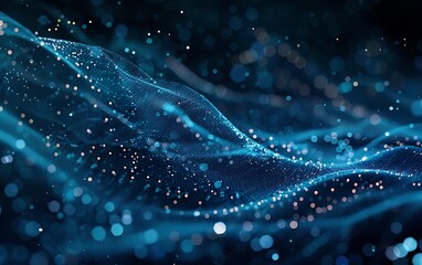 Poster - Abstract Digital Network of Glowing Blue Particles Connected by Light Threads