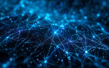 Aufkleber - Cybernetic Abstract Network of Blue Lines and Glowing Nodes