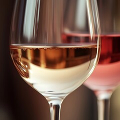 Dramatic close-up of wine glasses showcasing rich red and white hues