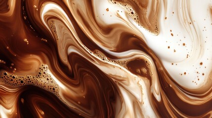 Leinwandbilder - Swirling coffee blends seamlessly with milk, creating a dynamic abstract pattern in a cup during morning coffee time. Generative AI