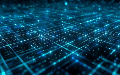 Aufkleber - Cybernetic Abstract Network of Blue Lines and Glowing Nodes