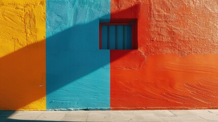 Wall Mural - Colorful Wall with a Window and Vibrant Shadows