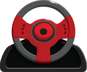 Poster - Gaming steering wheel is standing on a stand and waiting for a gamer to start a new race