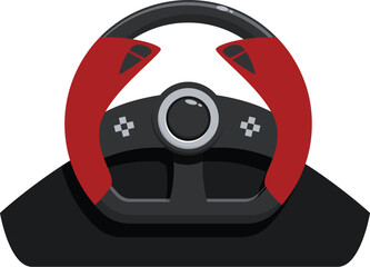 Poster - Black and red racing simulator steering wheel with buttons for playing video game