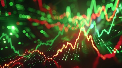 Aufkleber - Animated Market Volatility Graph with Jagged Neon Lines Depicting Sudden Shifts