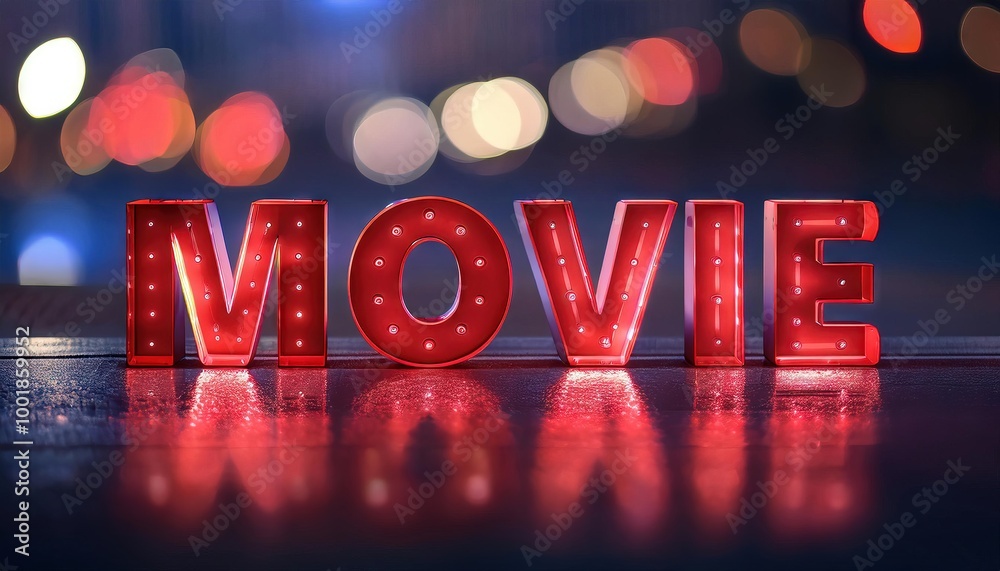 Illuminated Movie Sign with Bokeh Background Stock Illustration | Adobe ...